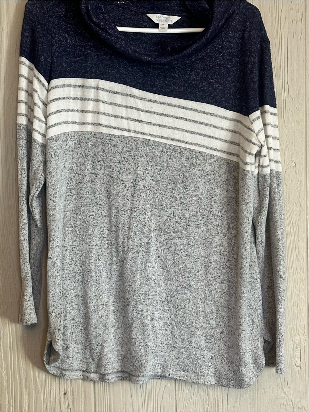 Market & Spruce Women's XL Hooded Cowl‎ Neck Pullover Sweatshirt Striped Navy